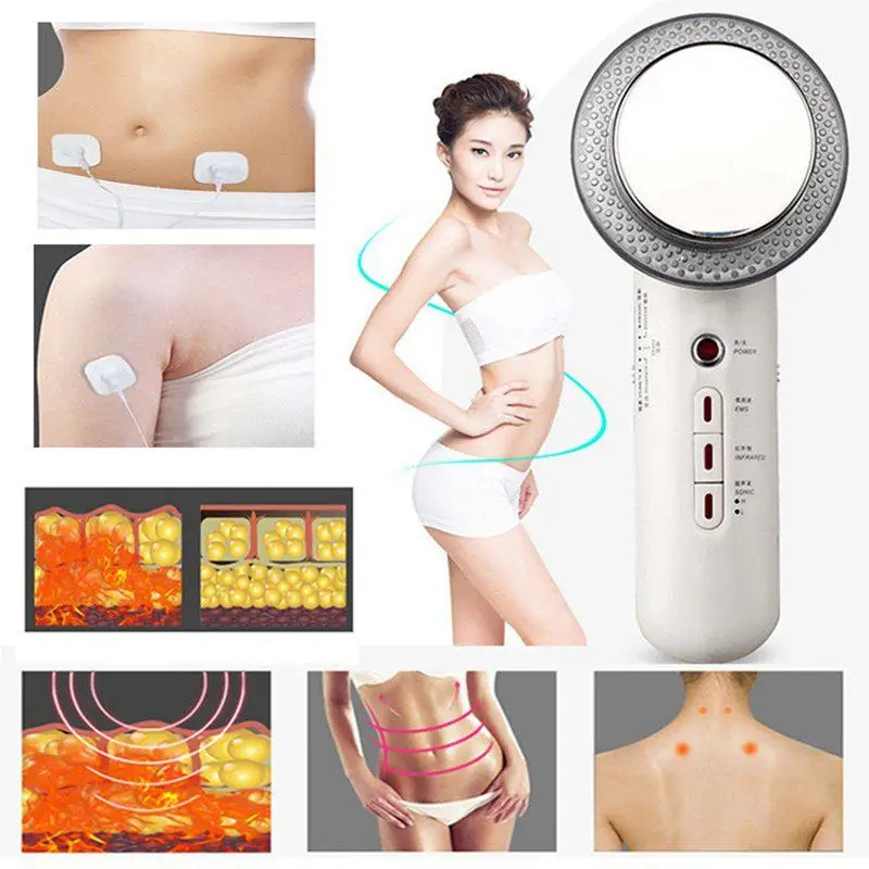 3 em 1 Ultrasound Fat Cavitação Ems Infravermelho Slimming Massageador Corporal Moldar Instrumento Galvânica Queimador Infravermelho Ultrasonic Ther 5 Utensílios de cuidado facial