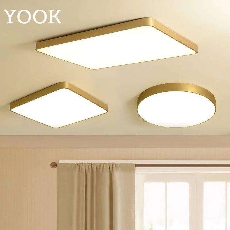 

YOOK 80cmX60cm Square Copper Ceiling Lamp Round Ultra-thin LED Ceiling Lamp Chinese Retro Ceiling Lamp 110V 220V