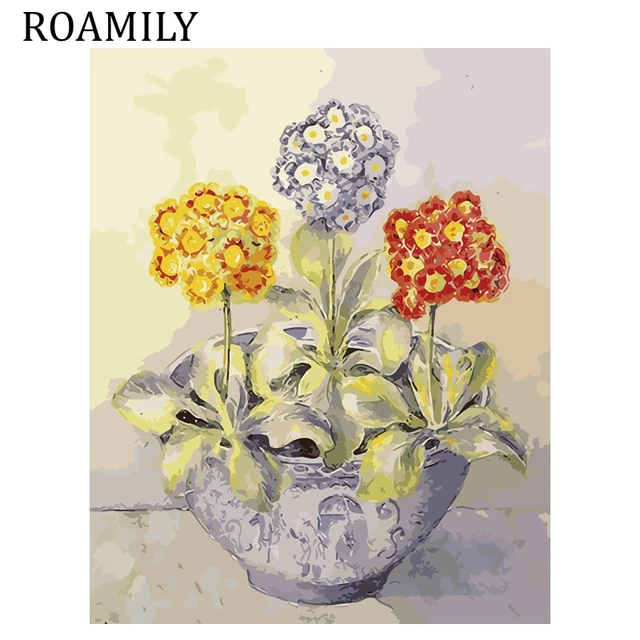Roamily Frameless Lovely Gold Purple Red Flower Potted Plant Acrylic Roamily Frameless Lovely Gold Purple Red Flower Potted Plant Acrylic Oil Painting On Canvas