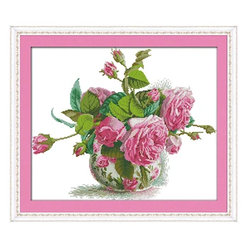 

Joy Sunday crossstitch Romantic pink rose basket DMC14CT11CT cottonfabric readingroom tearoom deco painting factory wholesale