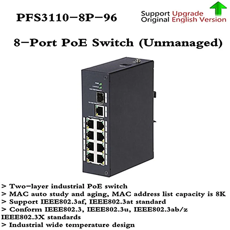 

Original Brand PFS3110-8P-96 Unmanaged Two-layer industrial PoE switch Support IEEE802.3af, IEEE802.3at standard PFS3110-8P-96