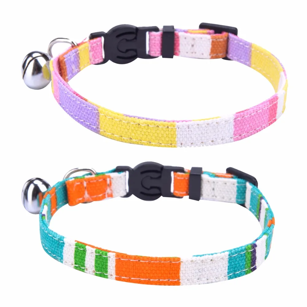 2 pcs/set Breakaway Cat Collar Rainbow Canvas Personalized Safe Kitten