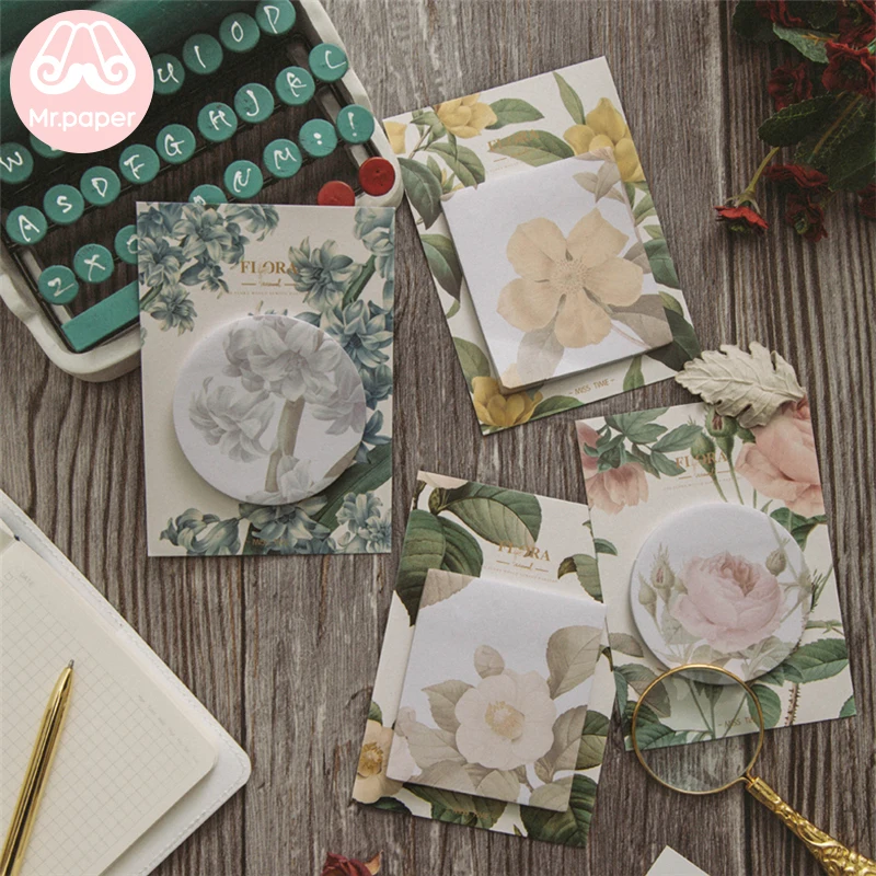 

Mr Paper 30pcs/lot 4 Designs Flora Flower Memo Pads Sticky Notes Notepad Diary Creative Stationery Self-Stick Notes Memo Pads