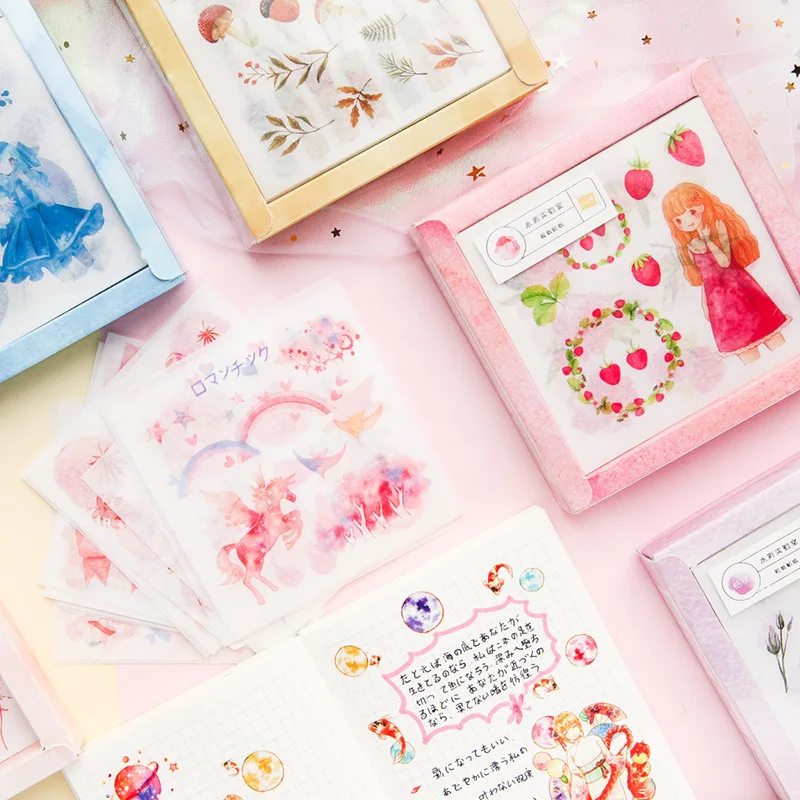 

18 style water color sakura Unicorn and plant and animal series boxed sticker Handbook diary notebook decorative stationery