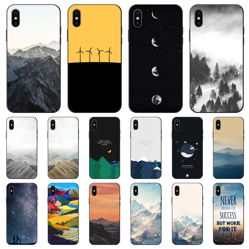 

for iphone x 6 6s 7 8 plus Case,Silicon Mountain scenery Painting Soft TPU Back Cover for iphone 5 5s se Phone protect Bags