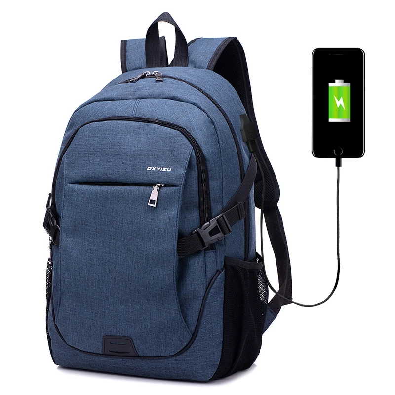 Men Women USB Charge Large Canvas Backpack 14 15 16 inch Laptop Computer Bag Anti Theft Student ...