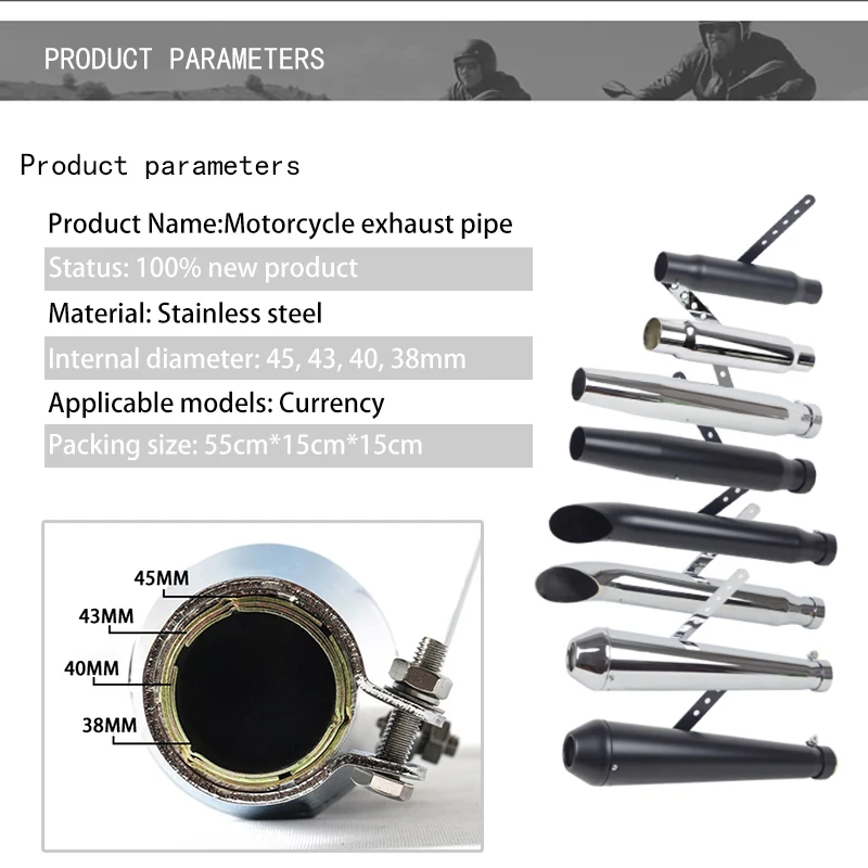 Мотоциклетный глушитель старинная выхлопная труба металлический различный диаметр рукав универсальный для M800 1200 на заказ XL883 мотоцикл