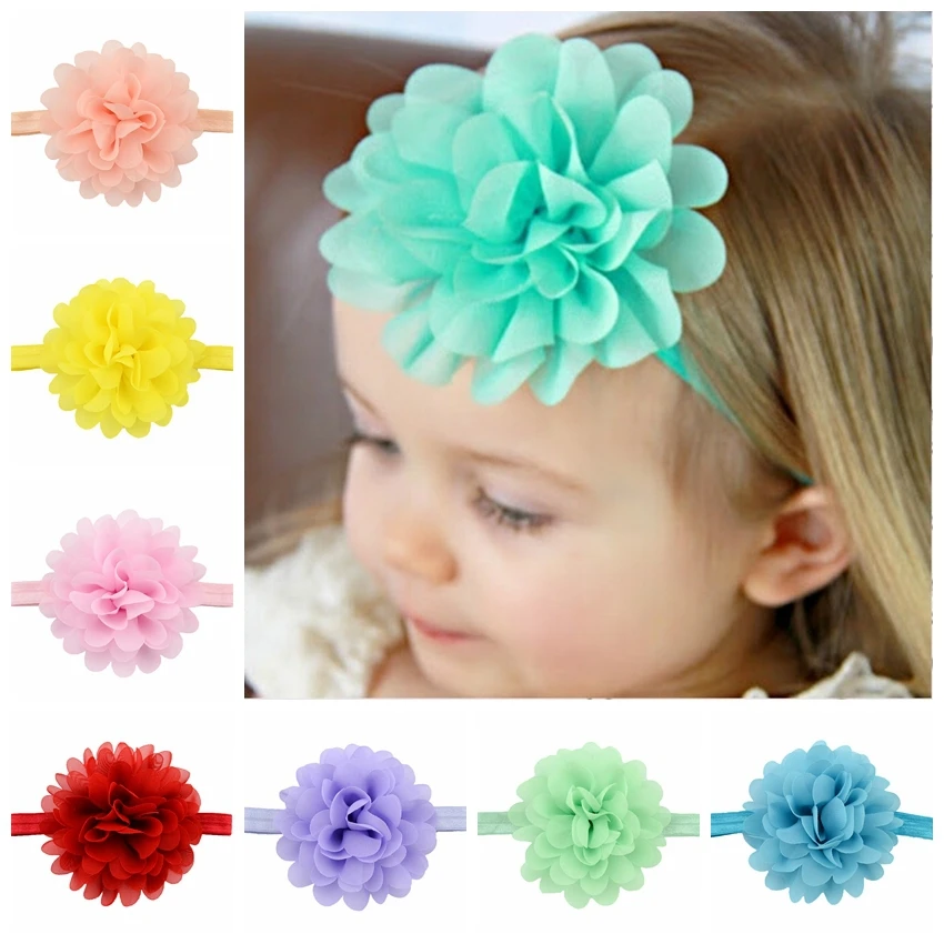 Girls Headband Chiffon Flower Headband Elastic Hairband Flowers