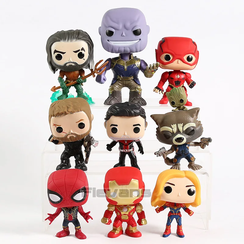 Aquaman Thanos Flash Thor Ant-Man Rocket Spiderman Железный человек Кэрол данверс ПВХ Фигурки игрушки
