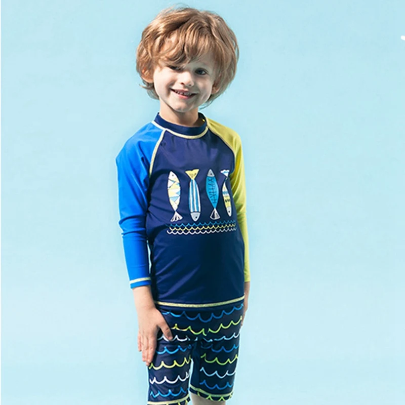 Купальный костюм для мальчика; детская нейлоновая рубашка с длинными рукавами и принтом; шорты с пятыми штанами; купальник пляж Купание для детей