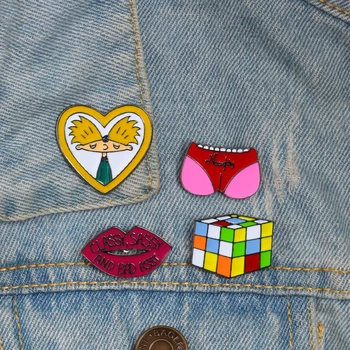 

Cute Funny brooches Pink heart pig butt Cube Cube Lips enamel pin badge brooch Lapel Denim Jean shirt bag Cartoon Jewelry