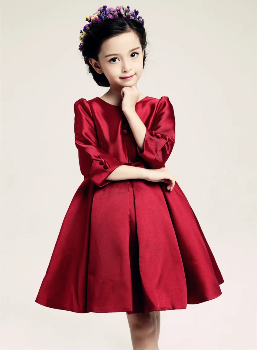 

Wine Red Girls long sleeve evening Dresses Kids Princess Dress Wedding Dress Costume 5-10 year