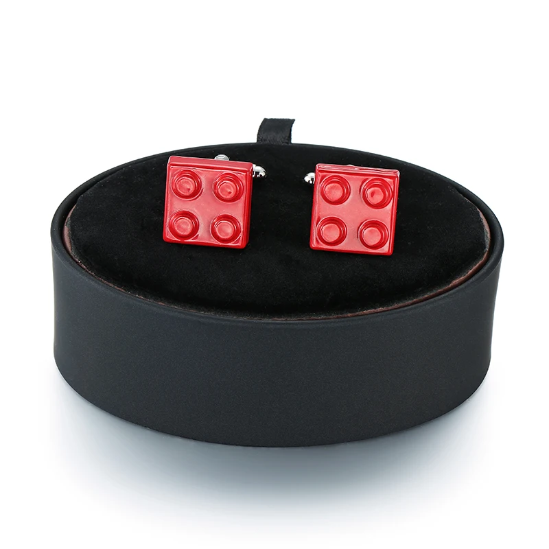 

New high-end men's French Cufflinks box set square red black oval leather box set blocks Cufflinks sale