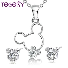 TOGORY дропшиппинг новейшее тонкое ожерелье серьги Ювелирные наборы для женщин Серебряный цвет Микки Ювелирные наборы для свадебной вечеринки