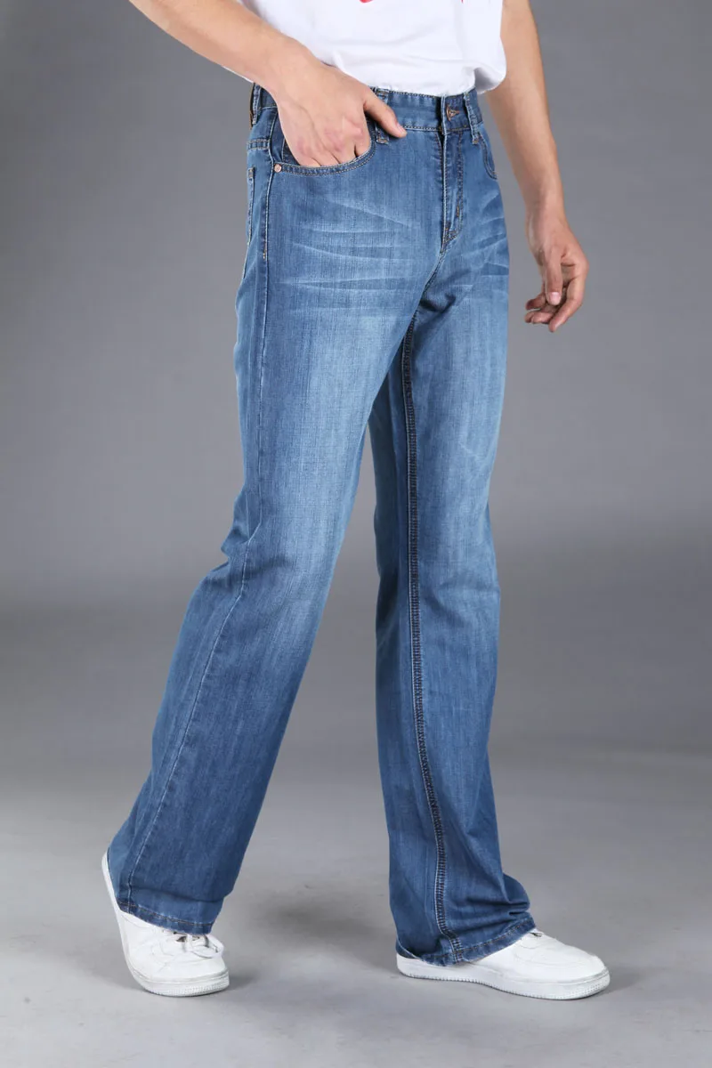 2016 Mens Blue Flared Jeans pantalones largos Bell Bottom Jeans Plus