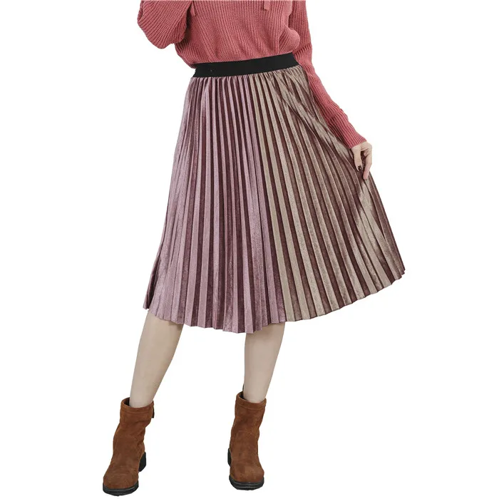 Женская юбка осень зима плиссированная юбка высокая талия юбки в стиле пэтчворк для женщин бархатная плиссированная юбка миди Harajuku