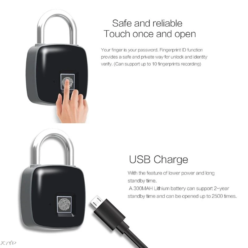 

Smart Fingerprint Padlock IP65 Waterproof Dustproof Design Keyless Anti-theft Padlock Suitcase Door Lock