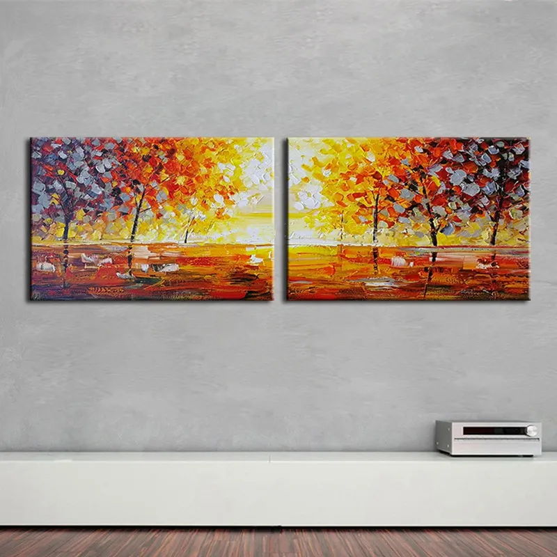 

Large Knife Palette Trees Painting Handpainted Abstract Landscape Oil Paintings on Canvas Modern Home Decor Wall Art Pictures