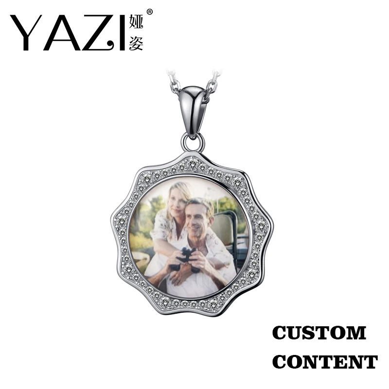 

YAZI Personalize Custom Photo Necklace Sun Shape Necklace Private Photo Print in Frame DIY Custom Jewelry Christmas Memory Gift