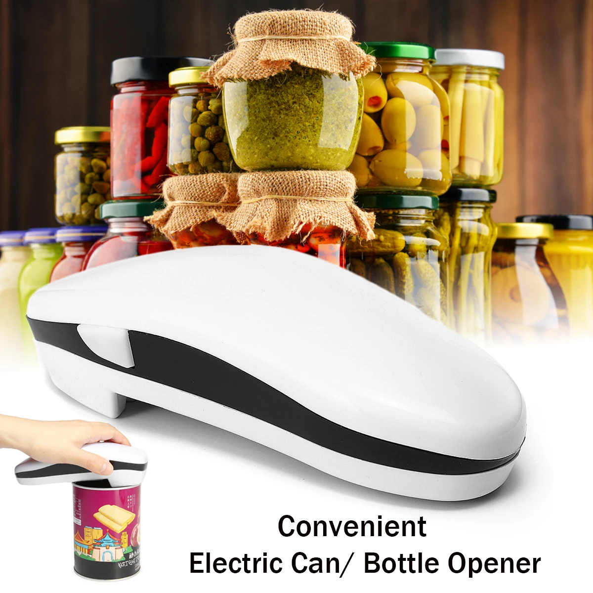 Touch Automatic Can Jar Opener Tin Open Tool Cordless Battery Operated Opener ABS White Safe