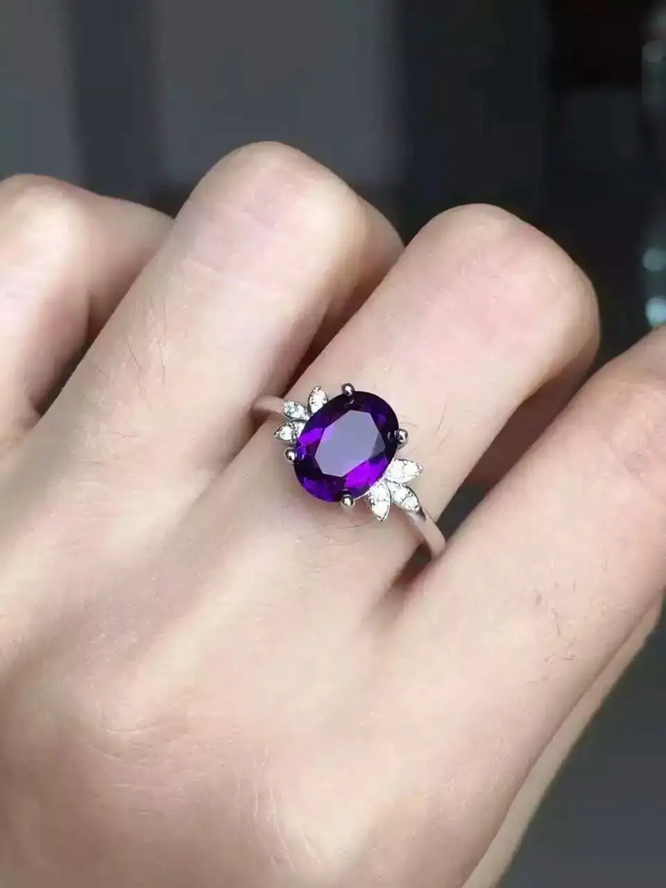 Natural amethyst Ring Natural gemstone ring S925 sterling silver trendy ...