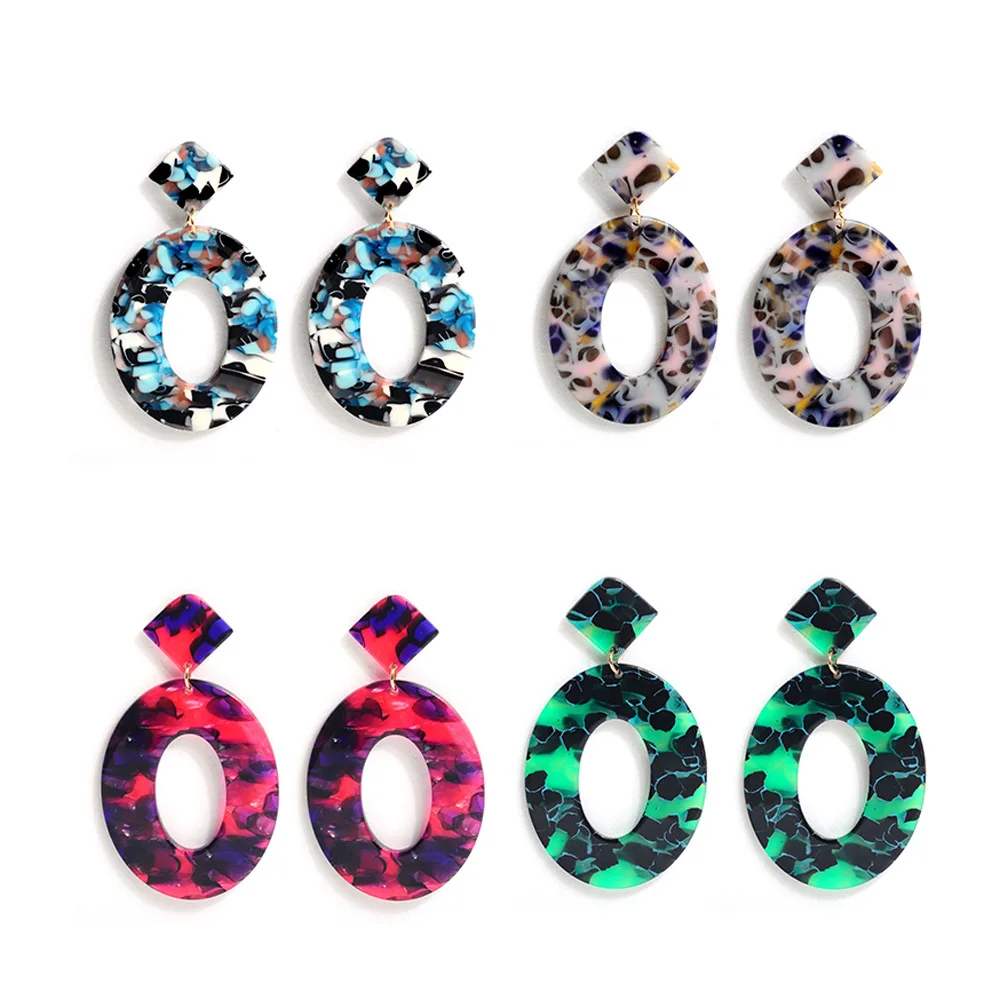 

New Fashion Trend Acrylic Resin Oval Dangle Earrings For Women Geometry Big Circle Tortoiseshell Earrings Acetate Brincos
