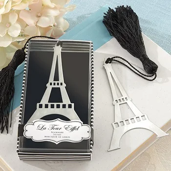 

100pcs Romantic Eiffel Tower Bookmarks With Tassel Metal Bookmark Stationery Wedding Gifts wedding favor Free shipping