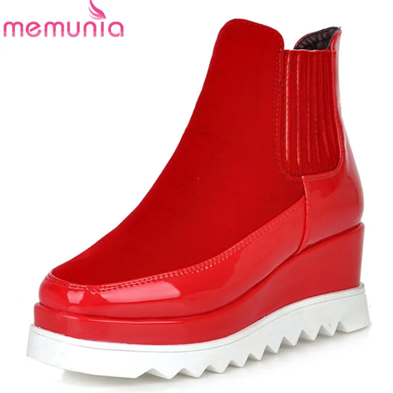 

MEMUNIA 2018 new arrival autumn winter ankle boots for women square toe fashion wedges platform shoes ladies booties black
