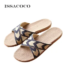 ISSACOCO Для мужчин с завязками крест-накрест полотняные шлепанцы; туфли на плоской подошве из тканого материала, Нескользящие льняные тапочки Пляжные сланцы Ванная комната шлепанцы Zapatillas