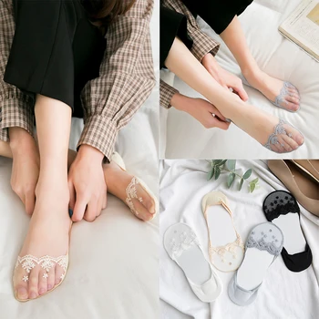 

Summer Slippers Solid Woman Socks Lace Mesh Breathable Invisible Socks New Fashion Thin Hollow Out Black Color Short Socks