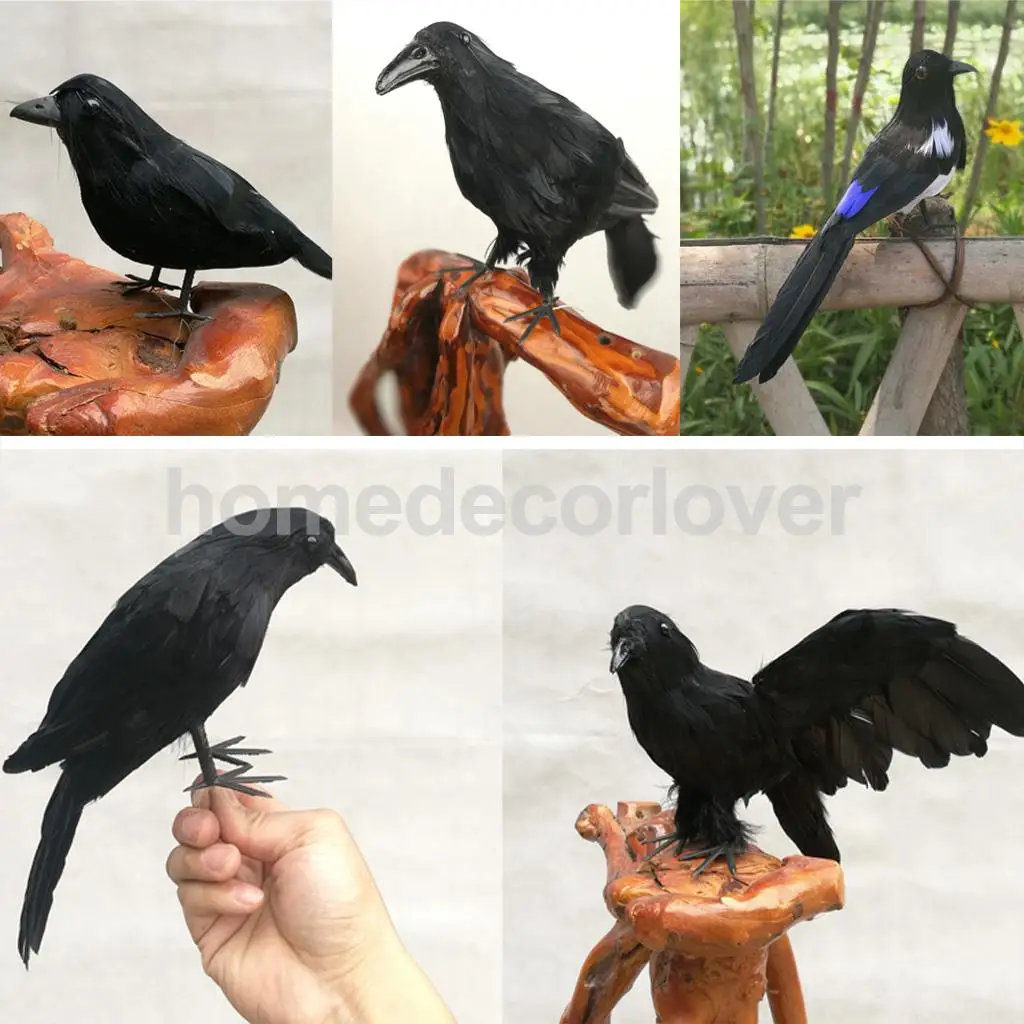 Artificial Realistic Feathered Crow Raven Birds Garden Tree Wedding Decor Photo Props Halloween Decor Craft