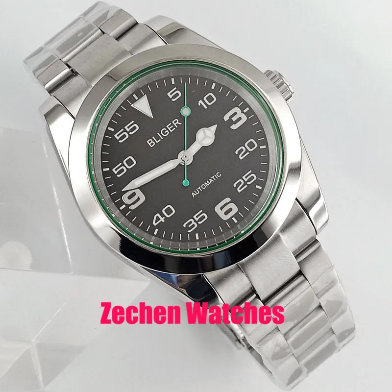 

40mm men's watch luminous hand green hand movement Automatic black dial Bliger