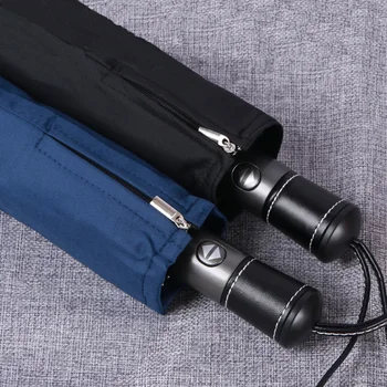 

Factory direct sale three folding automatic umbrella man business folding umbrella leather handle clear umbrella spot wholesale