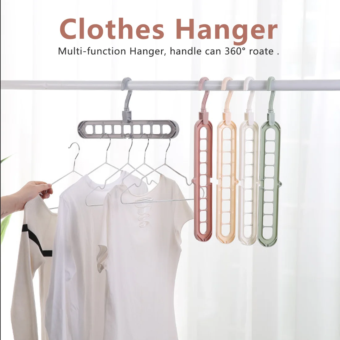 

360 Degree Rotation Multifunction Multiport 9 Holes Plastic Scarf Clothes Hangers Clothes Drying Rack Storage Racks
