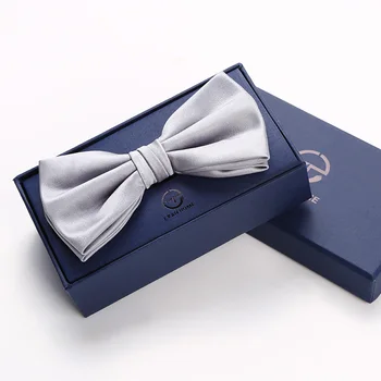 

Designers Brand Butterfly Knot for Men Luxury Tuxedo Accessories Men's Bowtie Wedding Party Solid Silver Bow Tie Cravat Gift Box