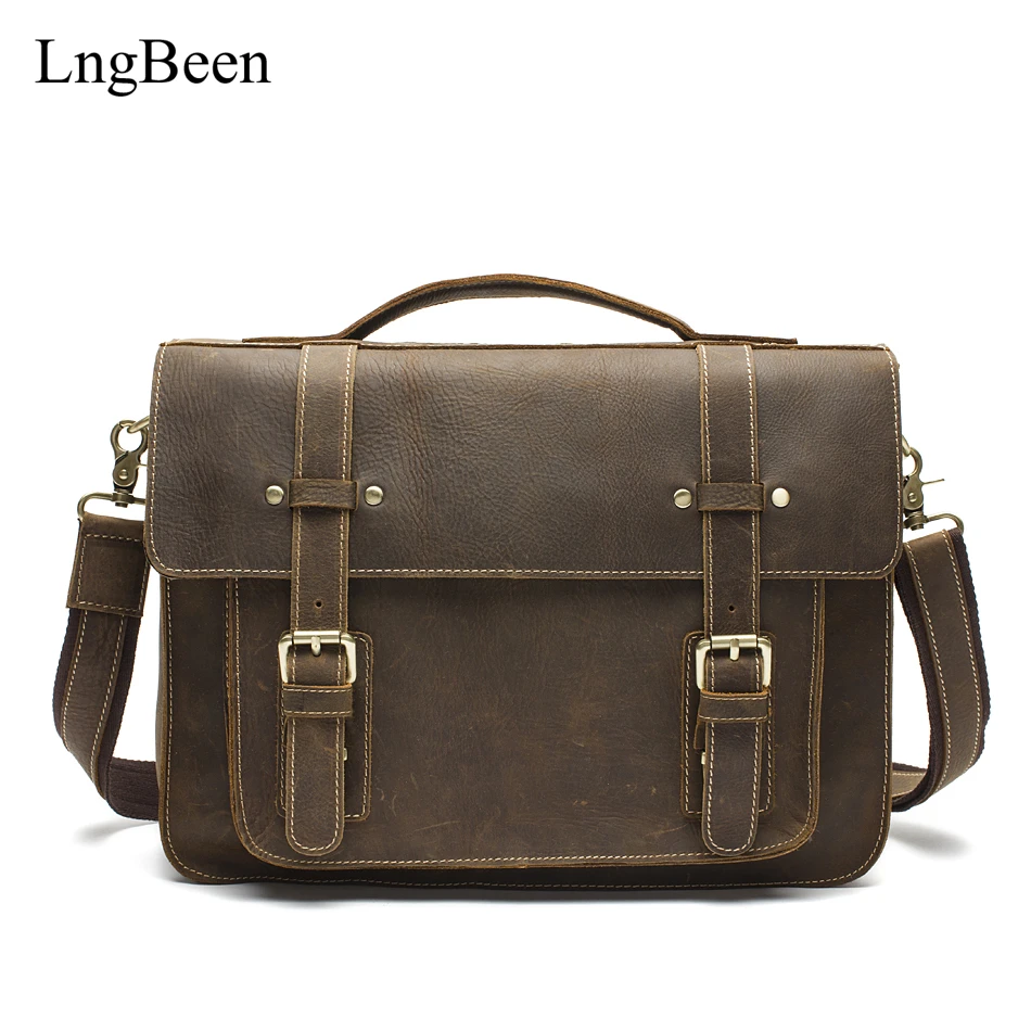 NEW Genuine Leather Coffee Men Briefcase font b Laptop b font Business Bag Crazy Horse Cowhide