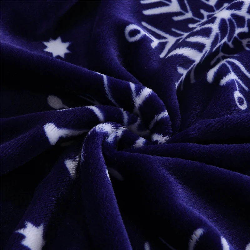 Мягкие пледы микрофибра коралловый флис ткань снежинки темно-синий Принт Одеяло Твин Полный размер королевы простыня коврик