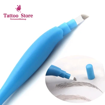 

20pcs permanent makeup Blue disposable microblading pens hand tools with 12/14/18U pins needles embroidery blades