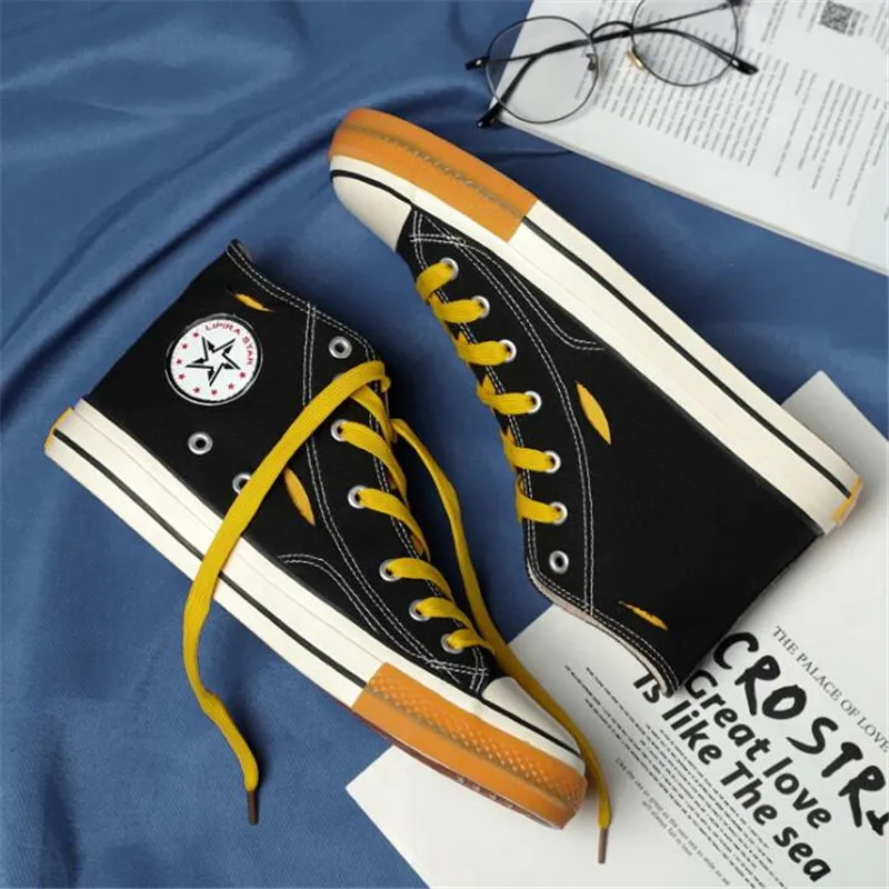 

LAIKIHAN 2019 new men's canvas shoes fashion breathable casual men's shoes high to help shallow mouth classic men sneakers shoes