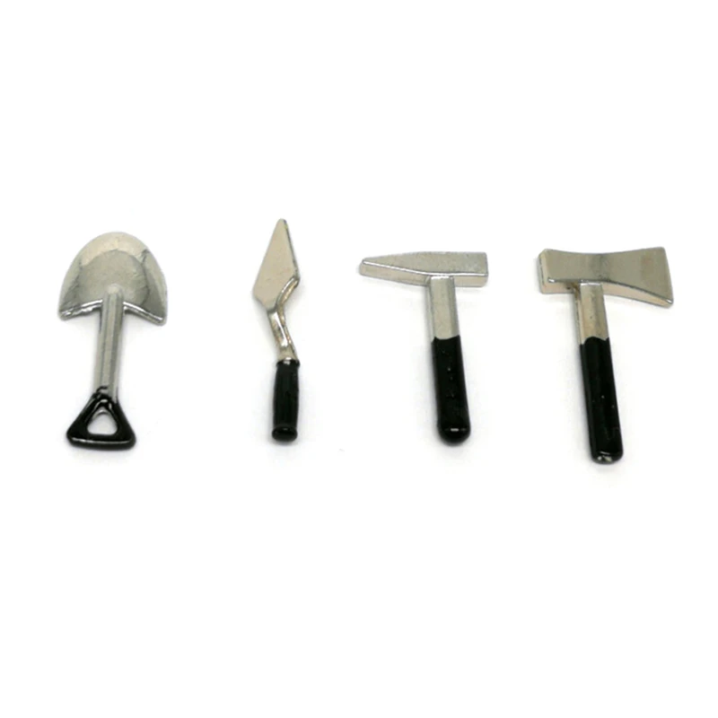 4pcs/set 1:12 Mini Axe Shovel Hammer Dollhouse Miniature Furniture Toys DIY Builders Toys Doll Accessories Kids Hand Tool Toys