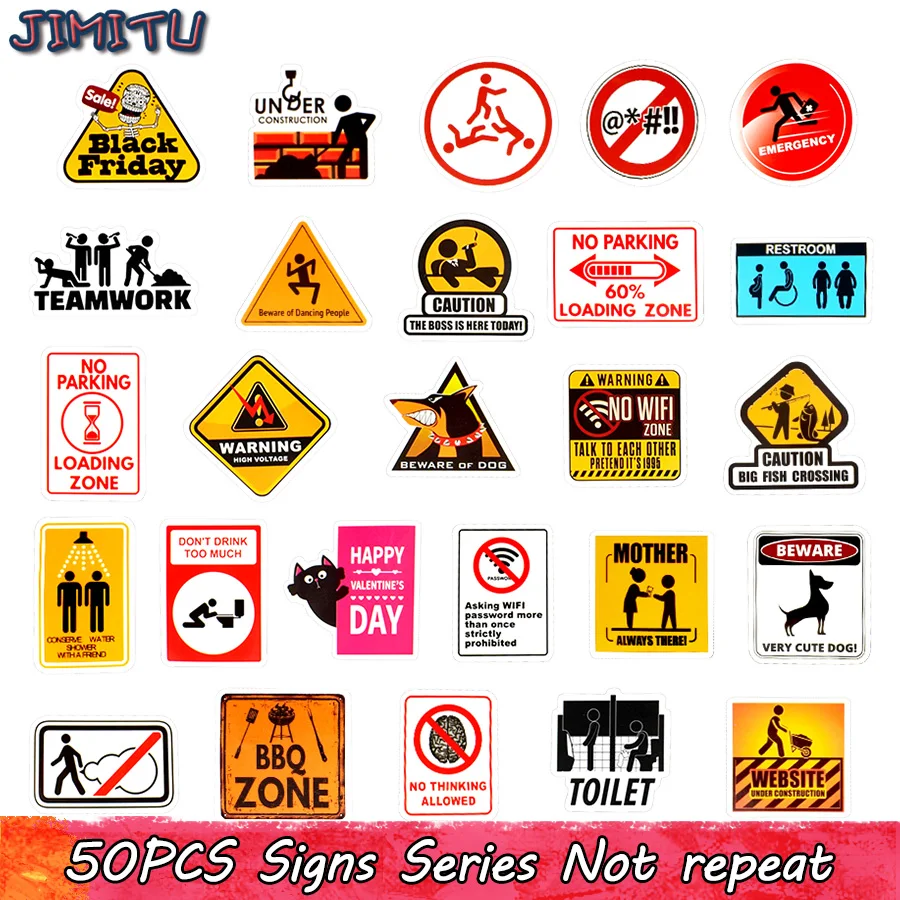 50 PCS Warning Stickers Road Reminder Computer Sign Waterproof Decal Sticker to Car Motorcycle Laptop Luggage Bicycle Snowboard telescopic folding road cone barricades red led warning sign reflective oxford traffic cone traffic facilities for road safety