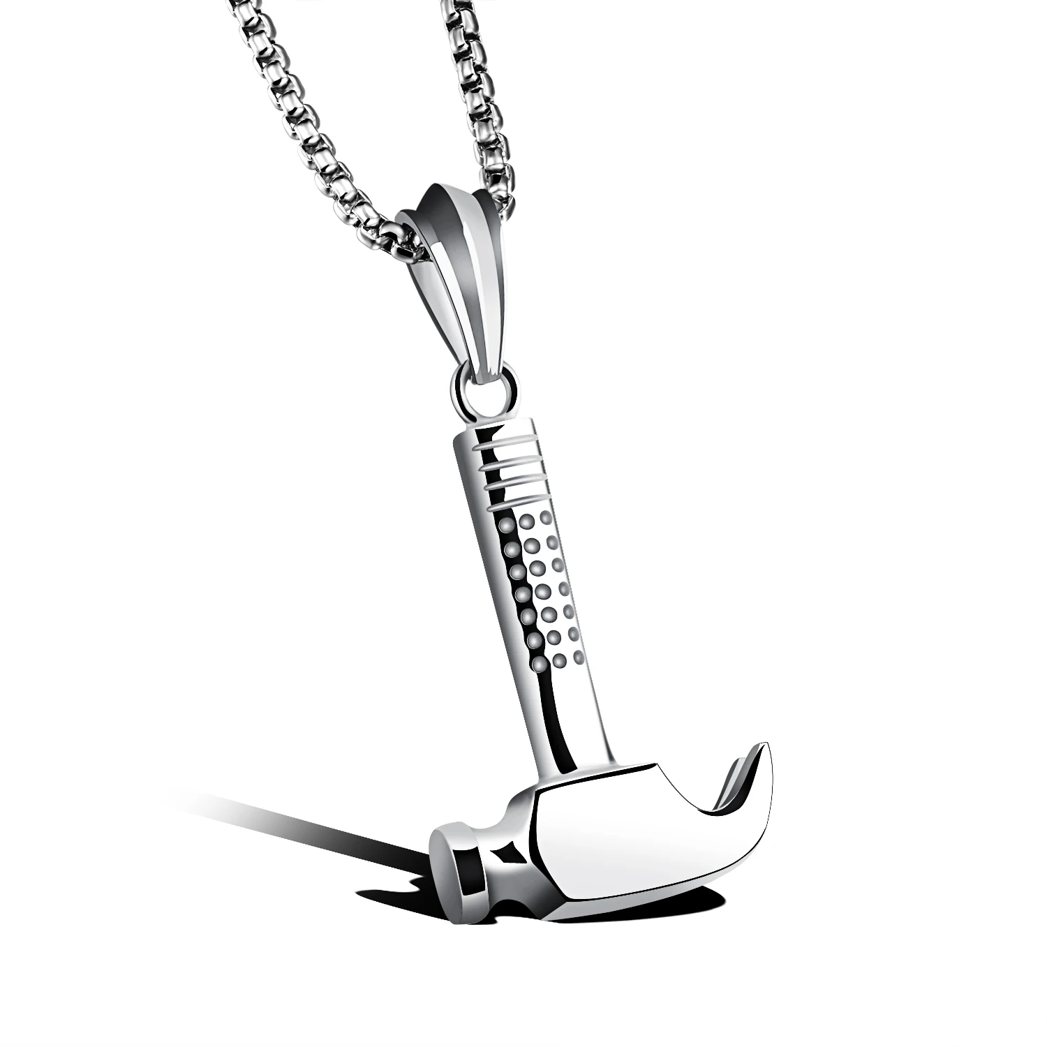 Fashion Stainless Steel Mini Hammer Pendant Men Punk Rock Style Necklace With 55cm Box Link