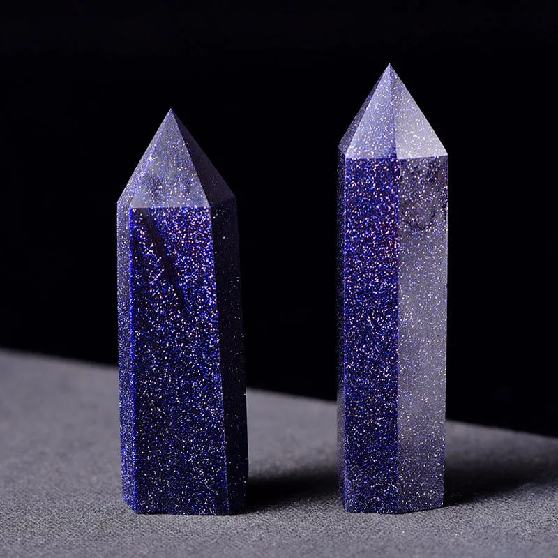 

Blue Goldstone Gemstone Rock Crystal Stone Hexagonal Reiki Chakra Wand XHC88