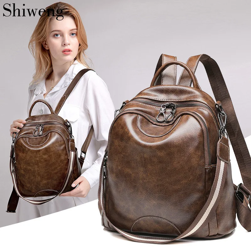 

shiweng 2019 Fashion Women Backpack Leather Backpacks for Girls Female woman Shoulder Bag Ladies Travel Backpack Bags