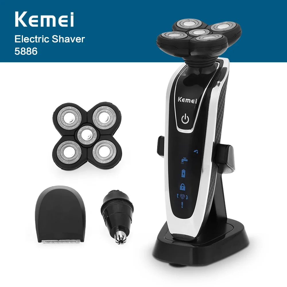 

Kemei 3 in1 Electric Shaver Multifunctio Rechargeable 5 Blade Washabl Electric Shaving Razors Men Face Care 5D Floating D30