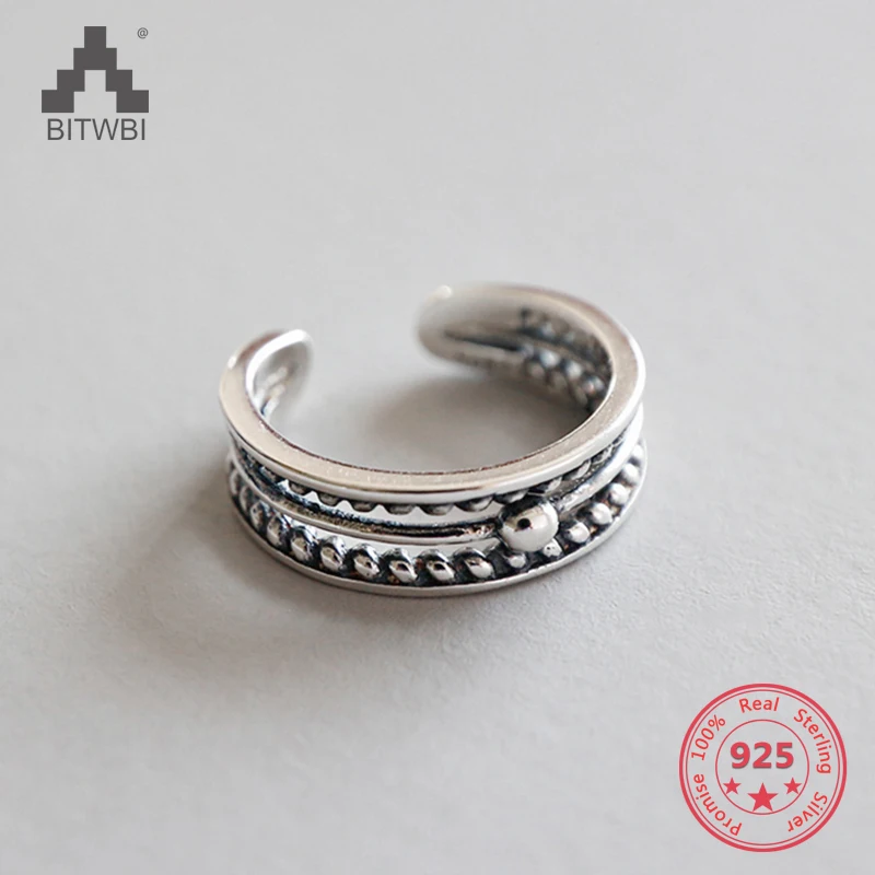 

100% S925 Sterling Silver Three-layer Bead Twist Hollow Open Men and Women Ring