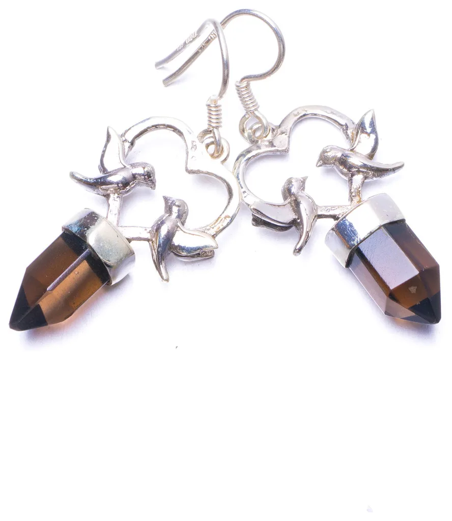 

Natural Smoky Quartz Handmade Unique 925 Sterling Silver Earrings 1.5" Y1060
