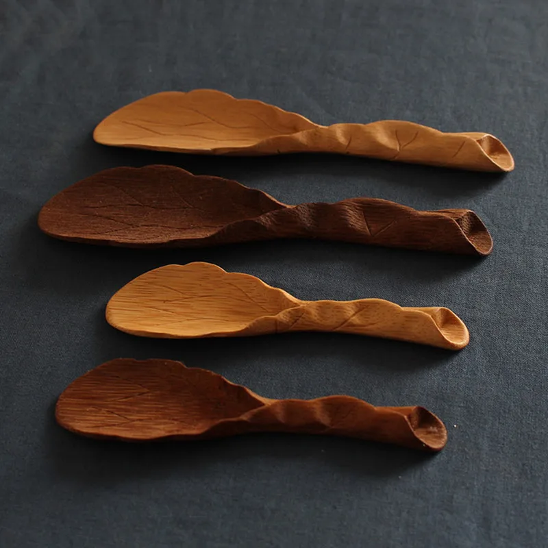 Bamboo Tea Scoops Handmade Carved Lotus Leaf Veins Tea Shovel Tea Spoon