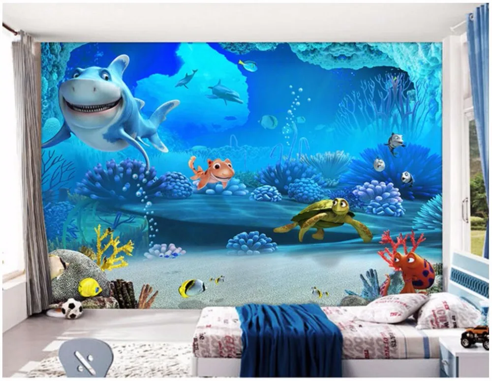 

Настенные 3D-обои WDBH на заказ, подводный мир, Мультяшные животные для детской комнаты, 3d настенные фрески, обои для стен 3 d