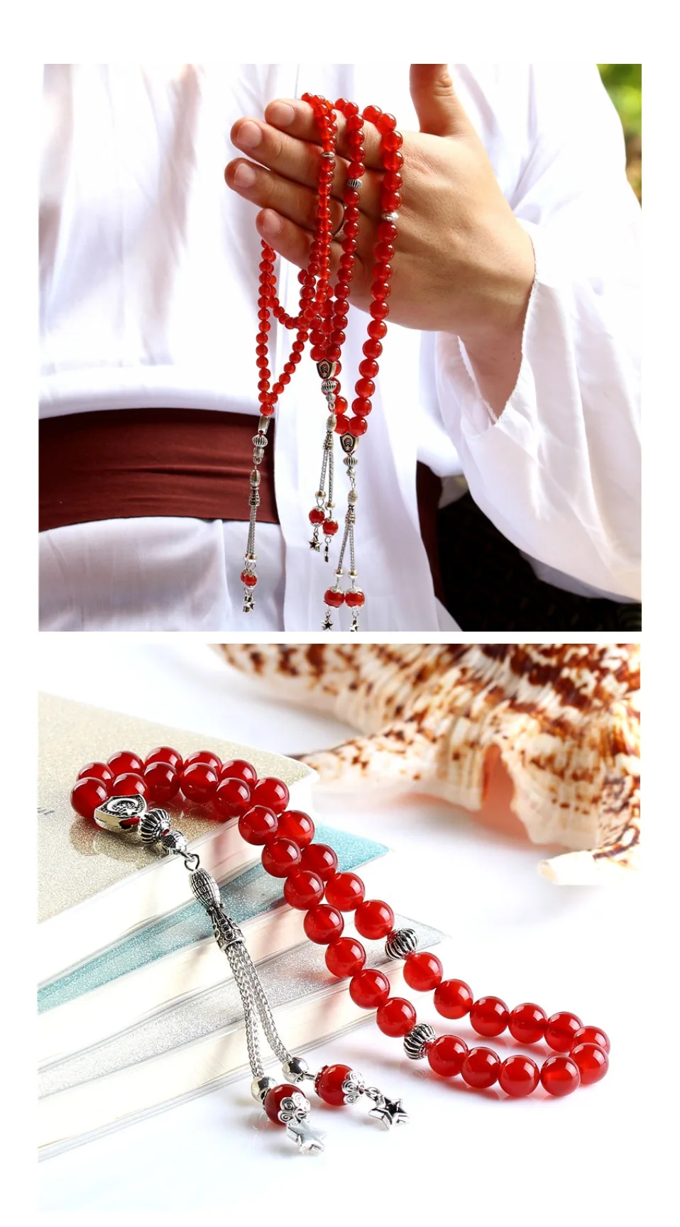 ESB Шарм ювелирных изделий натуральный красный агатовый камень браслет Tesbih исламские четки Молитвенные Четки из бусин тасбих мусульманские
